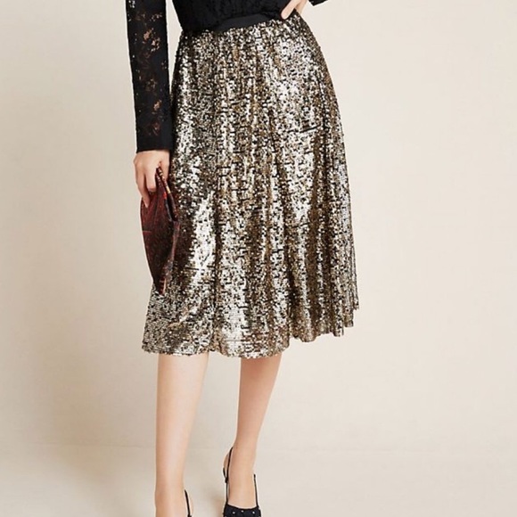 anthropologie gold sequin skirt